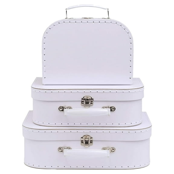 Jewelkeeper Paperboard Suitcases, Set of 3 Vintage Decorative Storage Box, Luggage Decor Storage, Vintage Decor for Birthday, Weddings, White Design
