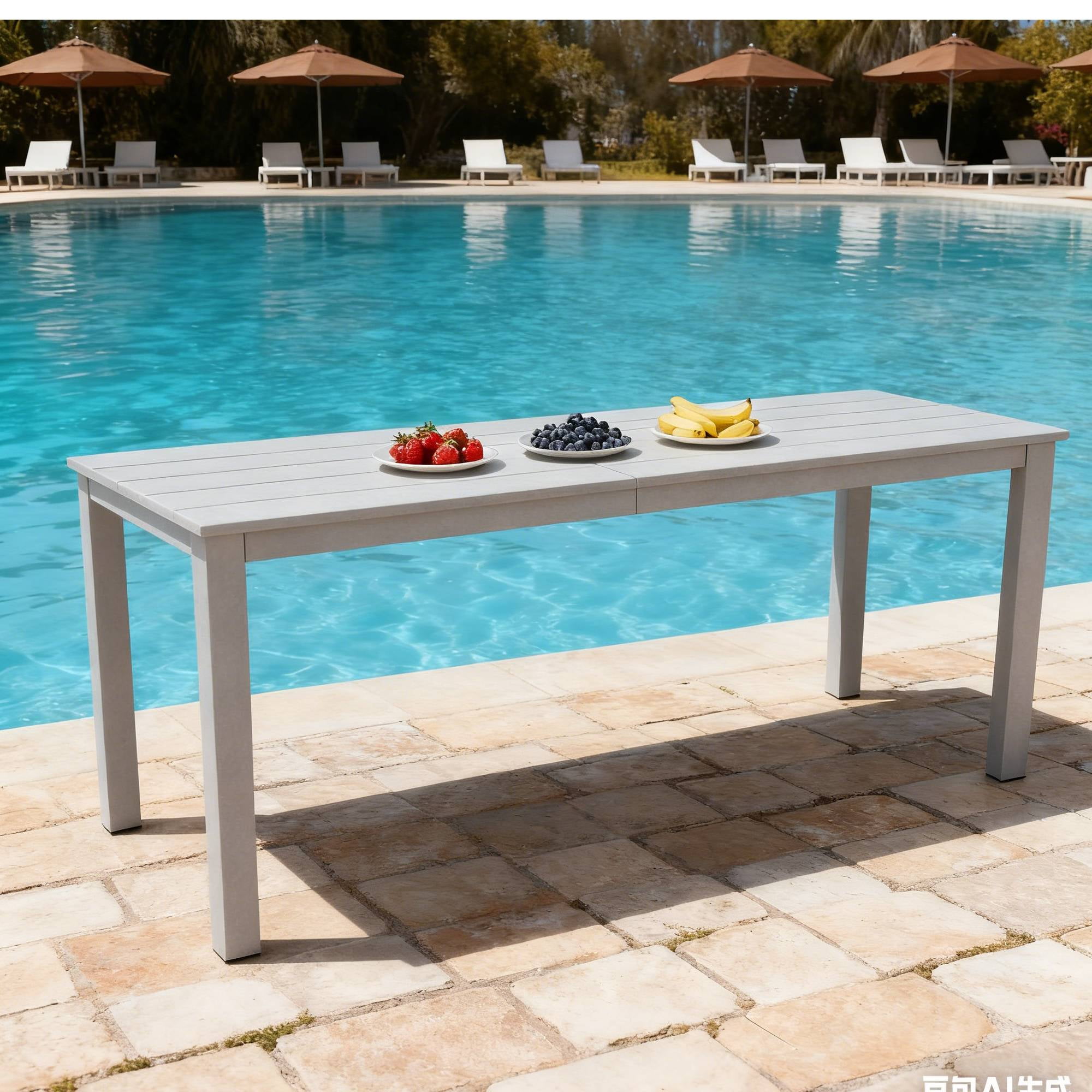 Outdoor Dining Table, 68.9 Inch Simple Solid Dinner Table for Garden Patio Backyard Picnic Casual Outdoor Meals, Teak