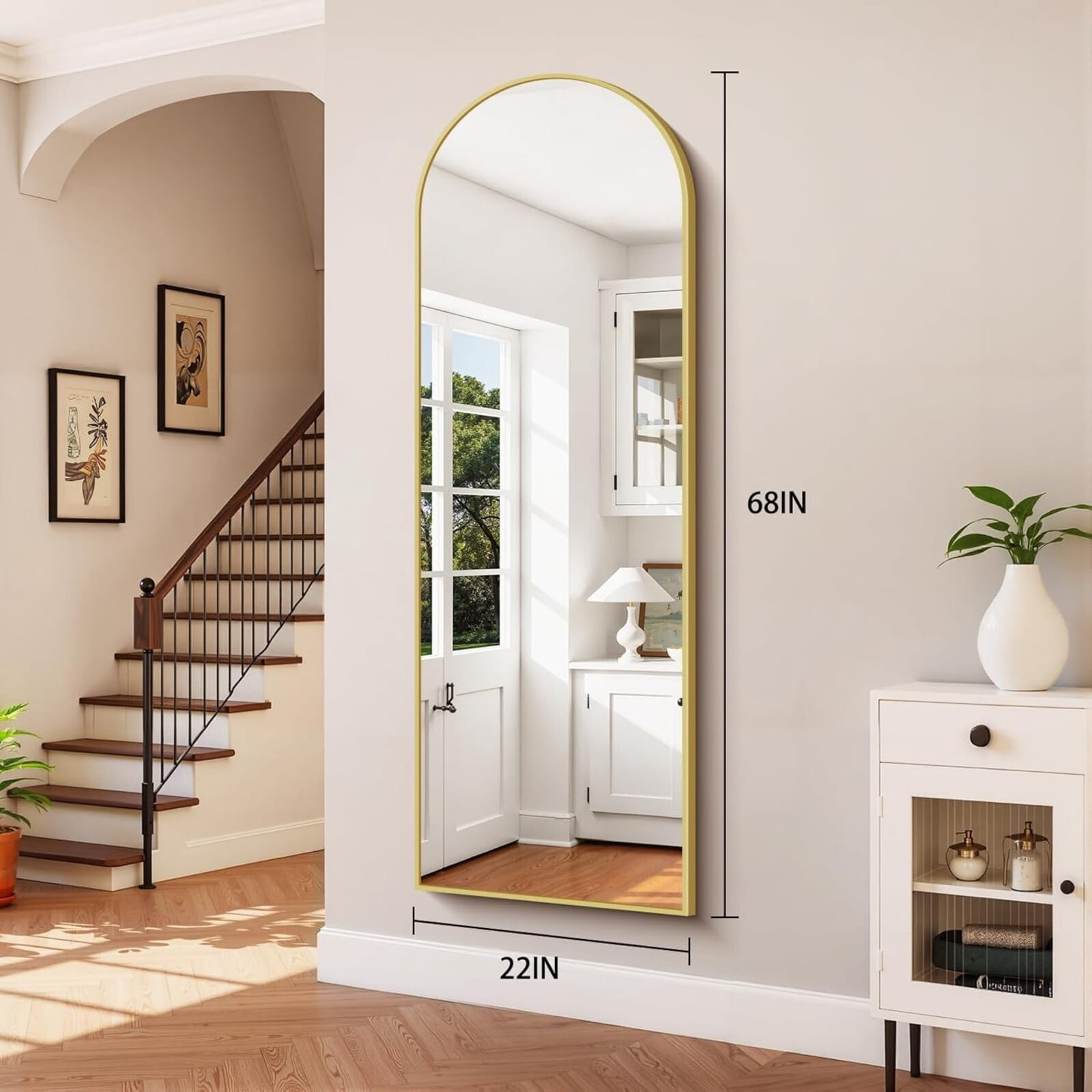 BEAUTYPEAK 68"x 22" Arched Full Length Metal Standing Floor Mirror, Gold