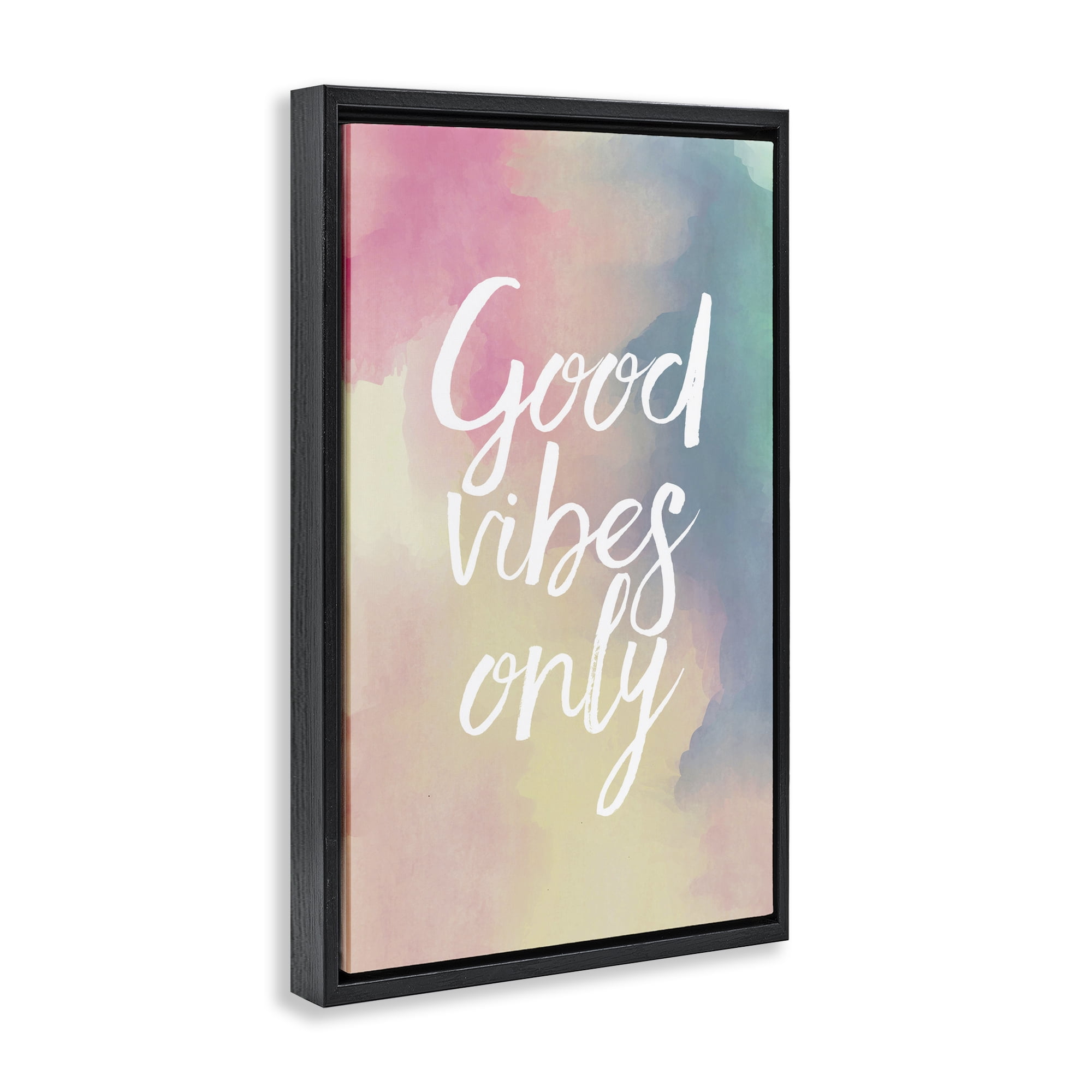 Stupell Industries Good Vibes Only Ombre Typography Painting Black Floater Framed Art Print Wall Art, 21 x 31