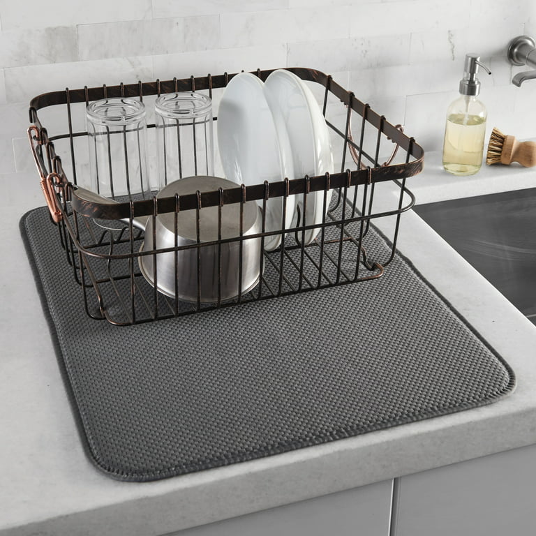 Idea Home XXL Premium Dish Drying Mat 24 x 18 (LARGEST MAT) Microfiber  Kitchen Counter Mat, Dish Drainer, Dual Surface (Black)