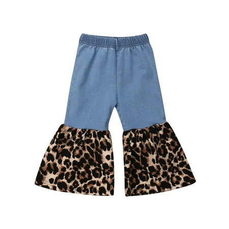 

Baby Girls Leopard Print Bell Bottoms Flare Pants Denim Jeans Ruffle Leggings