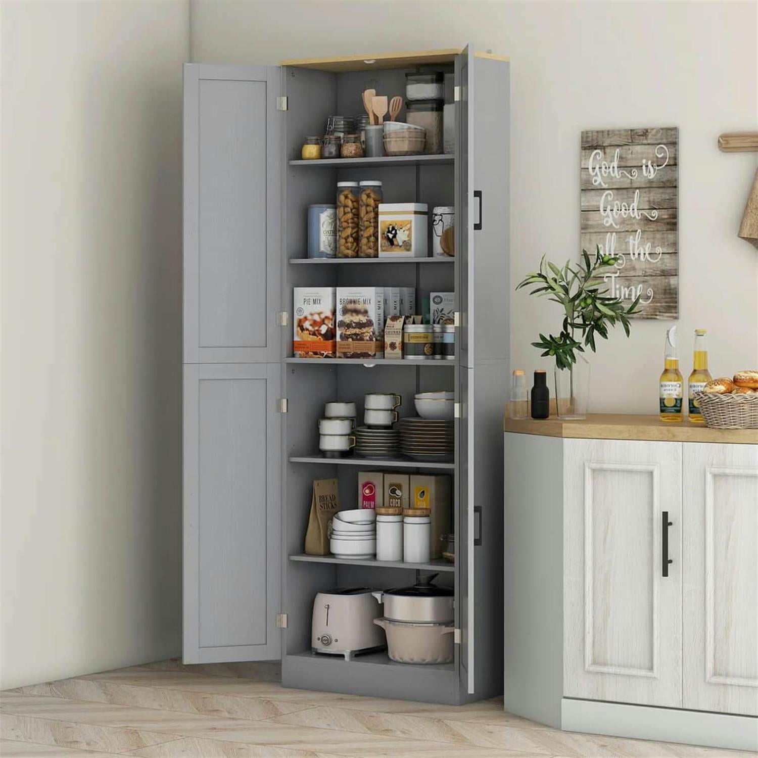 Demi Bonn 67" Freestanding Kitchen Pantry, 4-Door Cabinet with Adjustable Shelves & Doors for Modern Kitchen, Gray