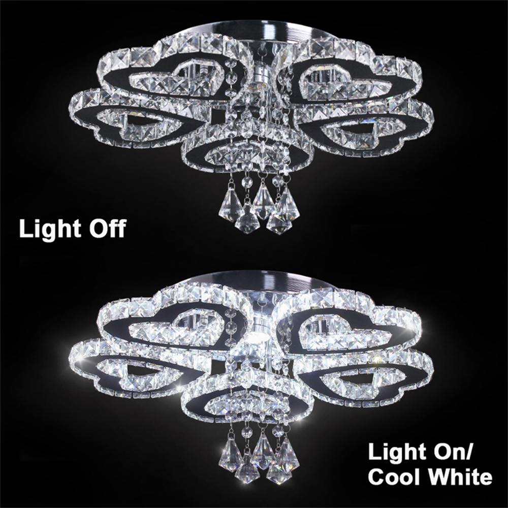 FRIXCHUR Modern 5 Heart Ring Crystal Chandelier LED Ceiling Light Fixture for Living Room Dinning Room Bedroom Hallway (Cool White)