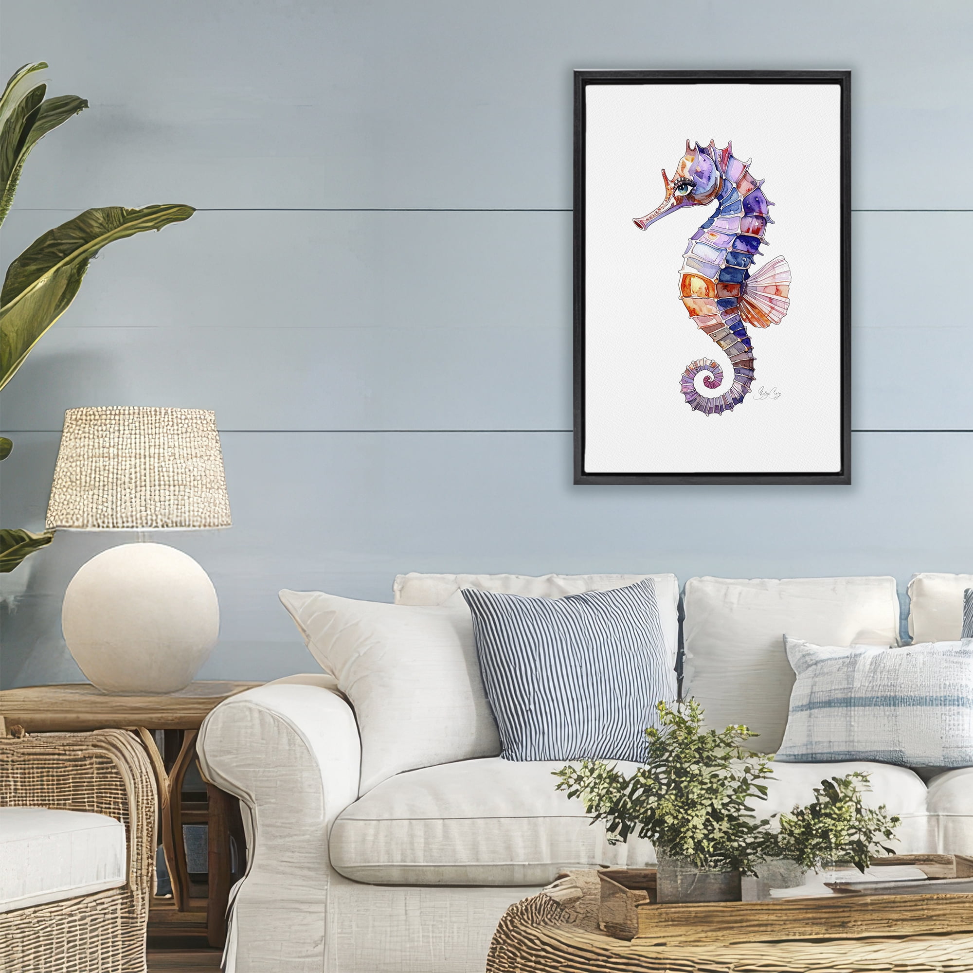 Stupell Industries Sea Whisper Seahorse Black Framed Floater Canvas Wall Art, design by Shelly Craig
