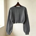 thumbnail image 5 of Womens Cable Knit Cropped Sweaters Oversized Fall Long Sleeve Pullover, L, 5 of 5