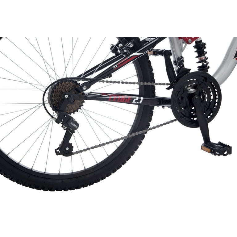Mongoose Ledge 2.1 Mountain Bike, 24-inch wheels, 21 speeds, boys frame, Silver/Red Mongoose Ledge 2.1 Mountain Bike, 24-inch wheels, 21 speeds, boys frame, Silver/Red