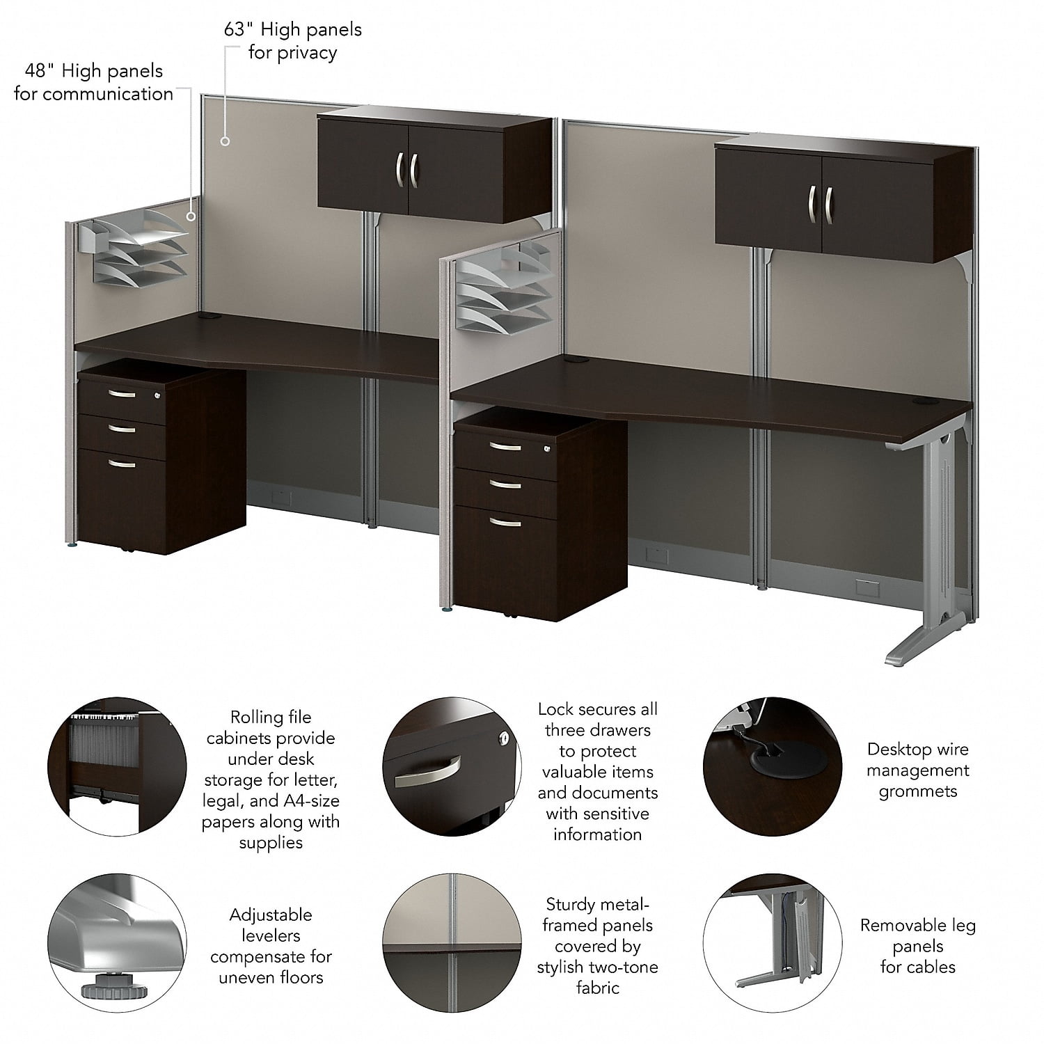 Office in an Hour 2 Person Cubicle Desk Set in Mocha Cherry - Engineered Wood