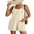 thumbnail image 3 of Femmes Coton Lin Bretelles Courtes Ensemble Été Réglable Sangle Combinaison Romper Sans Manches Jambe Large Ample Ensemble, 3 of 7