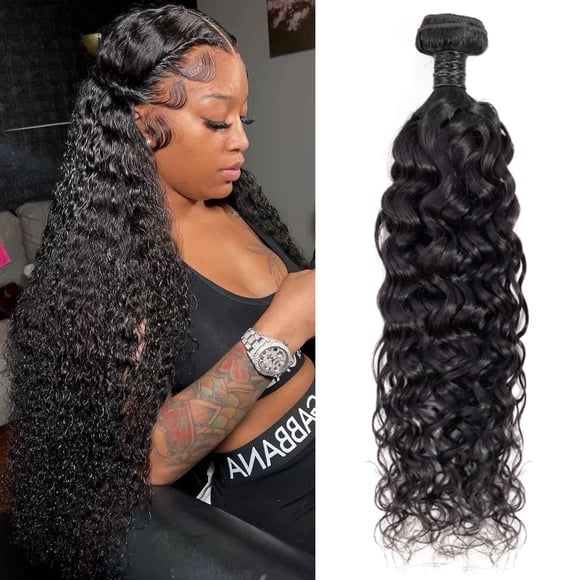 Bouquets de Vagues d'Eau Cheveux Humains Tissés Bouquets Cheveux Bouclés Brésiliens Vierges Humides et Ondulés Bouquet 12A Grade Extensions de Cheveux Humains Non Traitées Noir Naturel (10 Pouces, Bouquets de Vagues d'Eau)