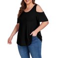 thumbnail image 5 of Cueply Plus Size Tops for Women Summer Short Sleeve Shirts Cold Shoulder Blouse Crewneck Tunic 1X-4X, 5 of 7