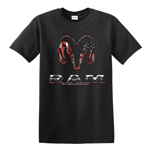 Dodge RAM Head Logo Graphic Cotton T-Shirt Black Official Licensed (2XL)