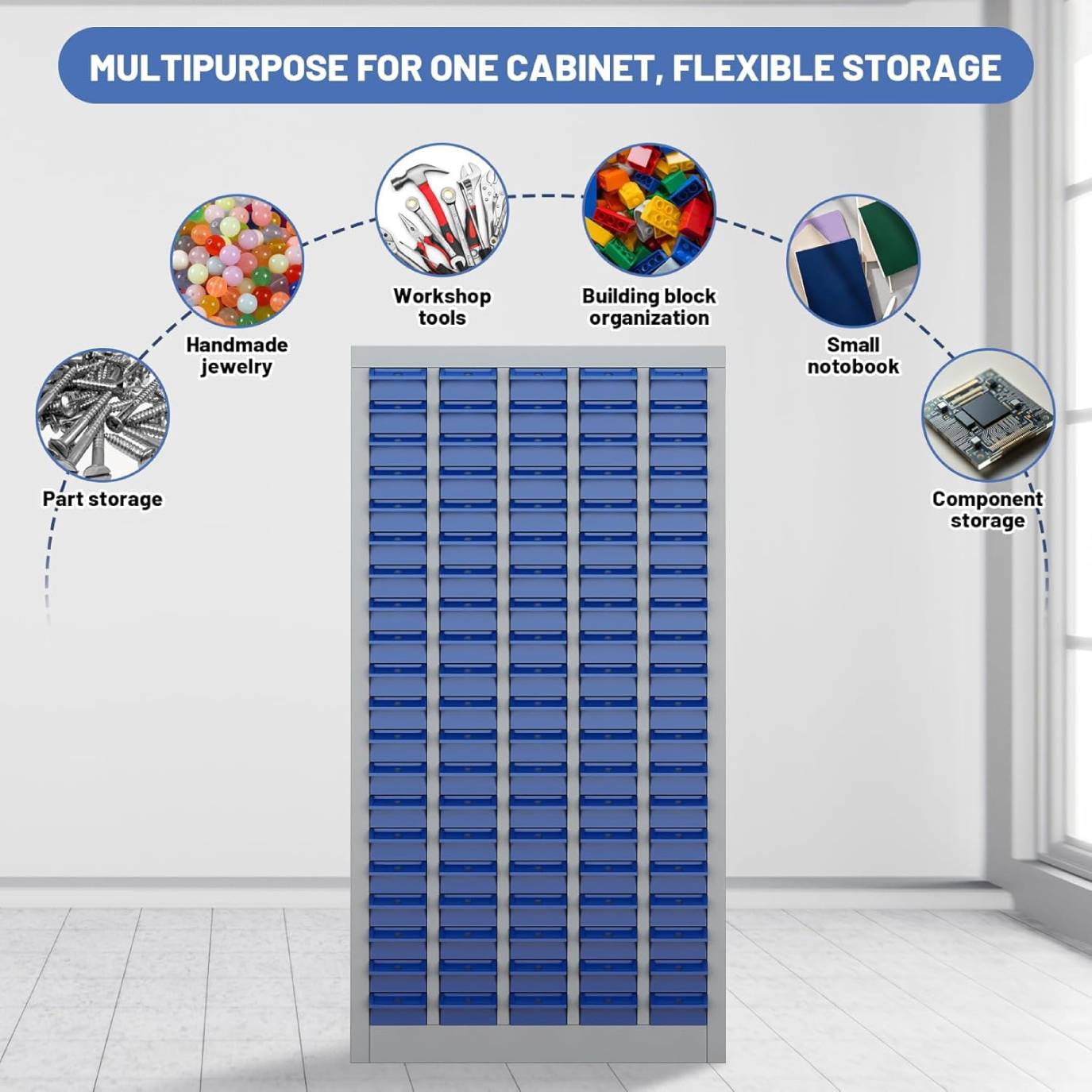 Reykilor 100 Drawers Small Parts Cabinet Bolt and Nut Tool Storage Cabinet Hardware Organizer Electronic Component Sorting Storage