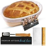 Baking & Beyond 9 inch Round Banneton, Bread Proofing Basket Set, with Bread Lame and Dough Scraper