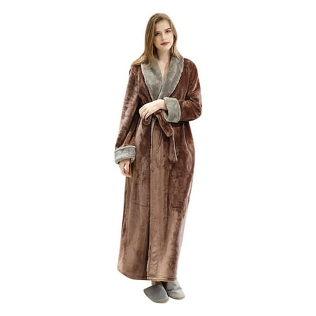 

Clearance Sales Womens Splice Thicken Coral Fleece Robe Bathrobe Gown Pajamas Sleepwear Pocket