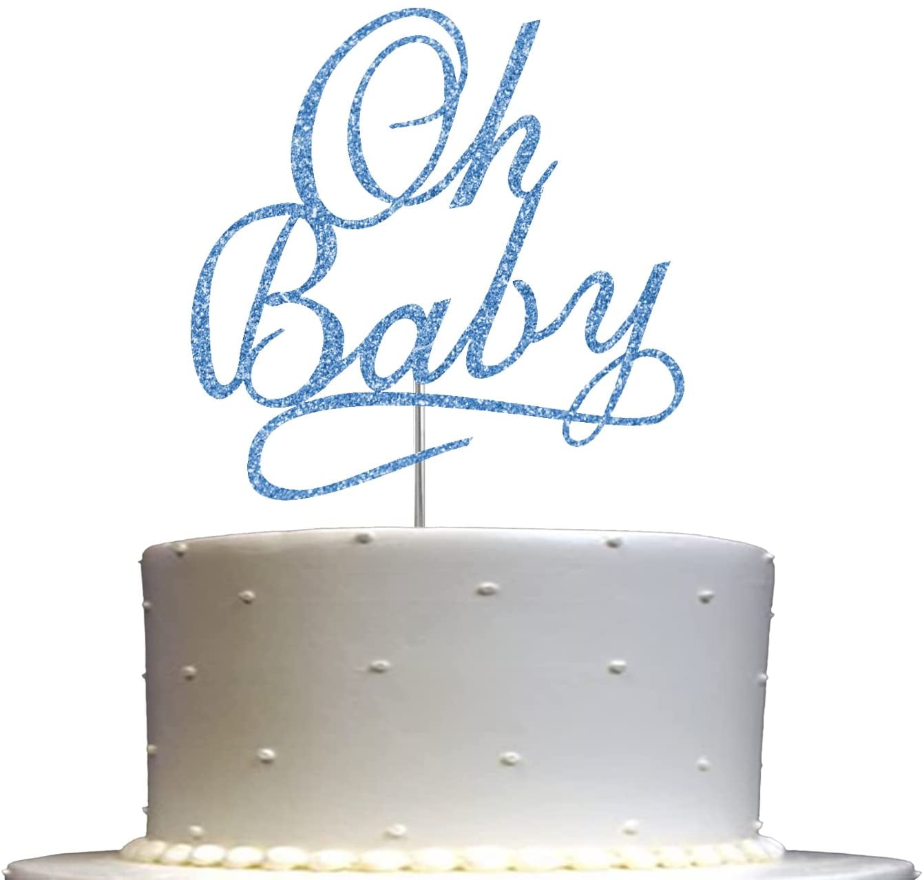Oh Baby Blue Glitter Elegant Cake Topper, Baby Shower Party Decoration