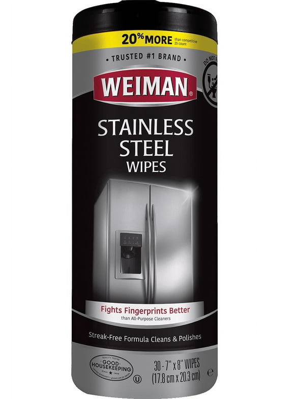 Weiman Stainless Steel Appliance Cleaning Wipes,  Streak-Free Shine, 30 Count