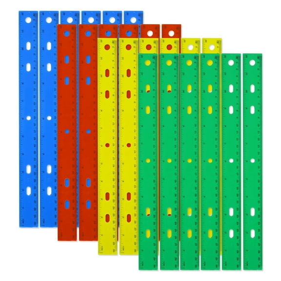 100 Pack of Bulk Wholesale Plastic 12"L Metric Rulers in Red, Yellow, Blue and Green - 100 Count of Plastic 12"L Metric Rulers