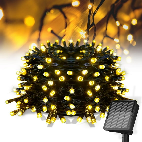 Solar String Lights Outdoor - 100LED 39.37Ft 8 Modes Waterproof Starry Fairy Lights for Patio Garden Wedding Party Christmas Decor (Warm White)