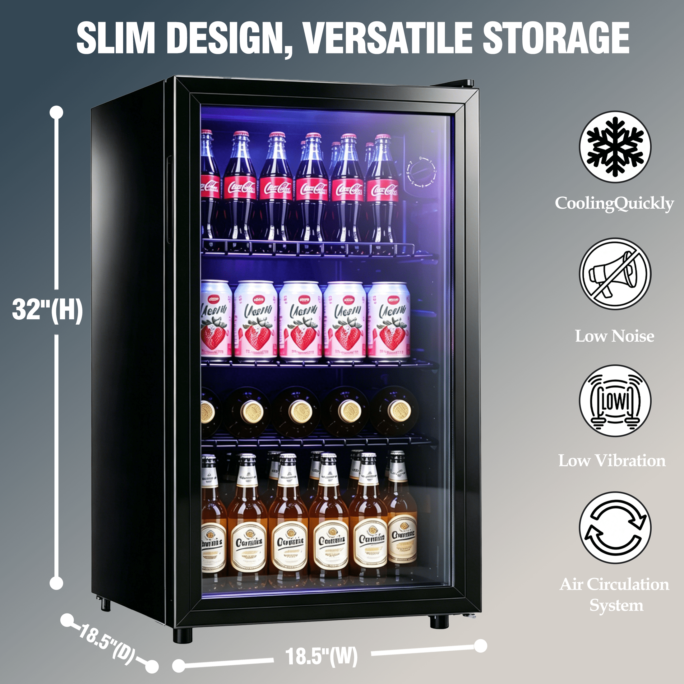 CALLIEVER 120 Can Fire-Resistant 35 CuFt Beverage Refrigerator with Glass Door, 110 V