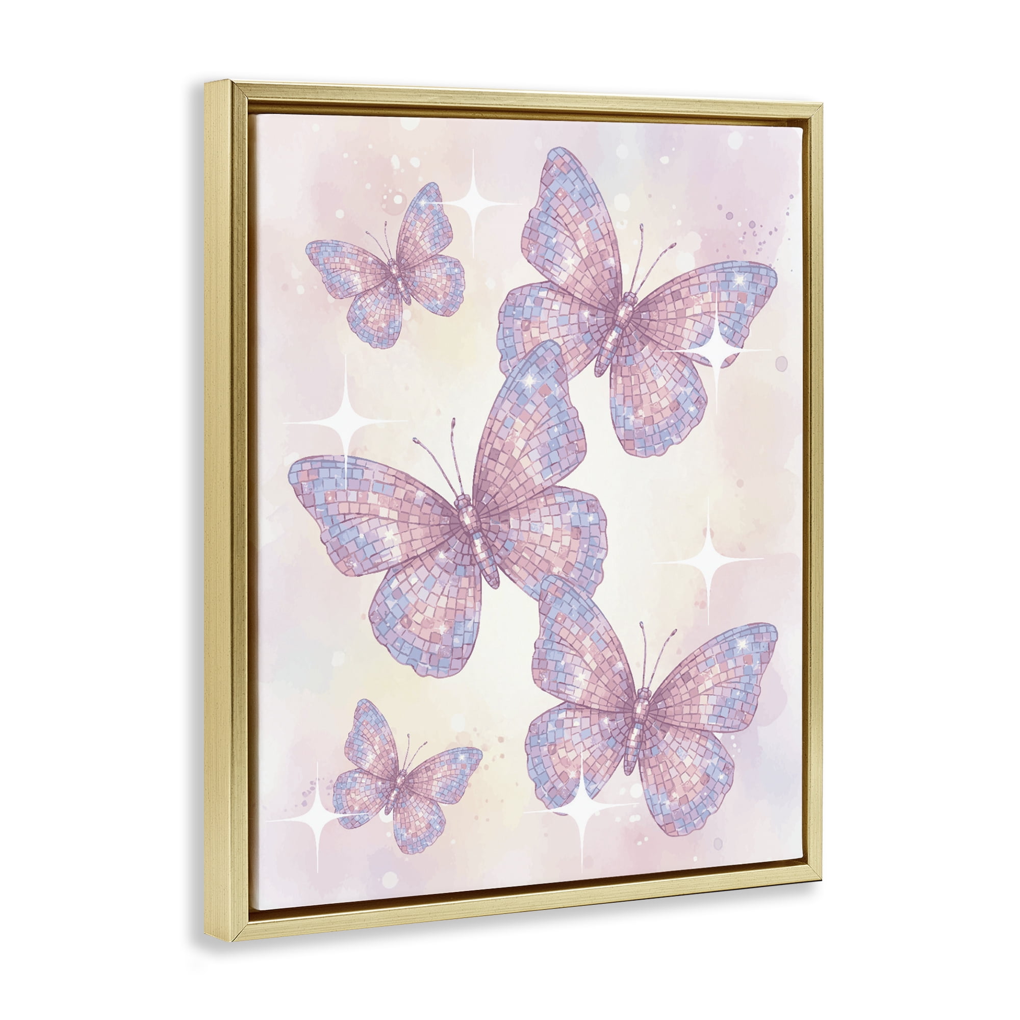 Stupell Industries Delicate Disco Butterfly Dance Gold Framed Floater Canvas Wall Art, design by Lil' Rue