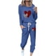 thumbnail image 2 of Puntoco Conjunto de pijama cómodo para mujer, con estampado de letras de invierno, cuello redondo, manga larga, pantalones, ropa informal para el hogar, 2 of 4
