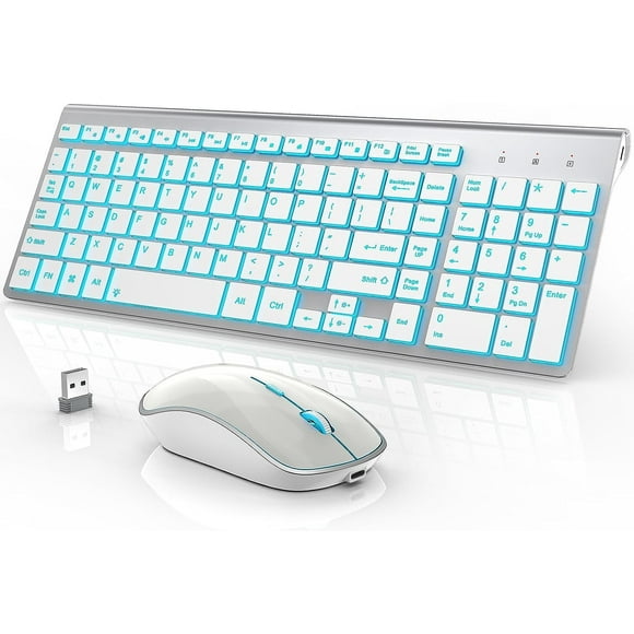 J JOYACCESS Wireless Keyboard and Mouse Combo with 7 Backlit Options,Quiet Light Up Keys,Type-C Rechargeable,Sleep Mode-2.4G Slient Portable Cordless Combo for Laptop/PC/Computer