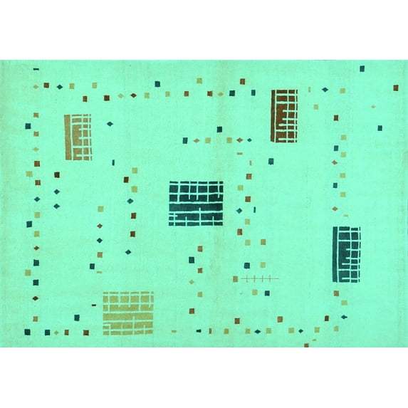 Ahgly Company Indoor Rectangle Solid Turquoise Blue Modern Area Rugs, 6' x 9'