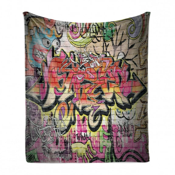 Urban Graffiti Soft Flannel Fleece Blanket, Wild Style Complex Creative Surreal Worlds of Graffiti Comics and Paintings, Cozy Plush for Indoor and Outdoor Use, 60" x 80", Multicolor, by Ambesonne