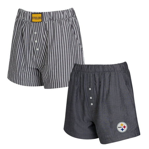 Women's Concepts Sport Charcoal Pittsburgh Steelers Two-Pack Stripes and Solids Boxer Shorts Set