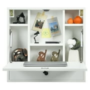 Topbuy Wall Mount Floating Desk Foldable Space Saving Laptop Workstation with Storage Drawer and Shelves White