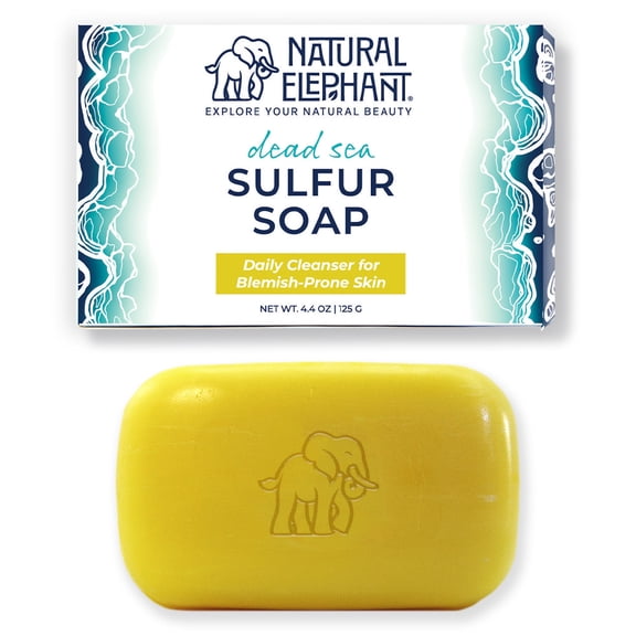 Natural Elephant Dead Sea Sulfur Soap Bar | Clarifying Face & Body Wash with Dead Sea Salt & Aloe Vera | 4.4 oz (125 g)