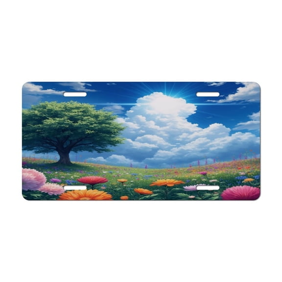 Sunny Floral Meadow Car Decorative Front License Plate,Vanity Tag,Metal Car Plate,Aluminum Novelty License Plate for Men/Women Car,6 X 12 Inch