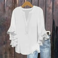 thumbnail image 2 of Lenpel Blouses for Women Fashion Ruffle 3/4 Sleeve V Neck Half Button Casual Loose Tunic Tops Spring Summer Outfits, 2 of 5