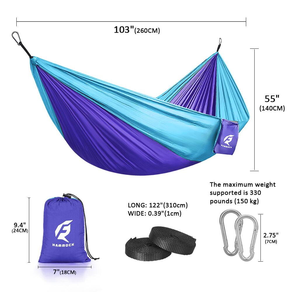 QUANFENG QF Hammock Portable Single Camping Hammock, Support 330lbs, Blue/Purple