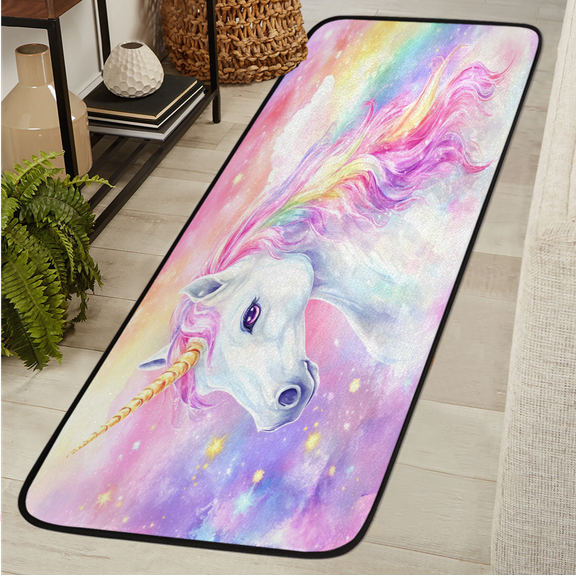 CURLYOOT Unicorn Fancy Cartoon Runner Rug 2'x6' Washable Kitchen Runner Rug Indoor Non Slip Laundry Rugs Floor Carpet for Hallway Kitchen Entryway Bedroom Living Room