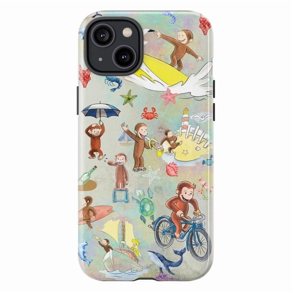Curious Monkey Adventure Phone Case, Whimsical Beach and Travel iPhone Cover, Fun Protective Case for iPhone 16 15 14 13 12 11 Pro Plus Mini