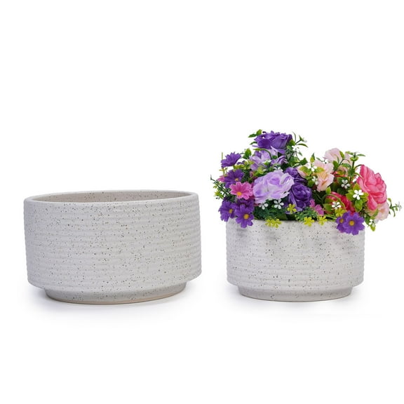 CQSXDA 2-Pack Milk White Ceramic Planters, 11" 8" Modern Indoor Outdoor Flower Pot