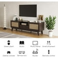 thumbnail image 3 of Rattan TV Stand for TVs, Wood TV Stand Mid Century Modern TV Stand TV Media Console with Drawer and 2 Cabinets, Boho Entertainment Center for Living Room, 3 of 18