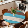 thumbnail image 2 of Round Fitted Tablecloth with Elastic Teal Blue Brown Wood Grain Tablecloths Farm Barn Wooden Stripes Patio Table Cover for Kitchen Dinner Party Picnic Decor Fits Tables up to 36"- 44" Diameter, 2 of 9