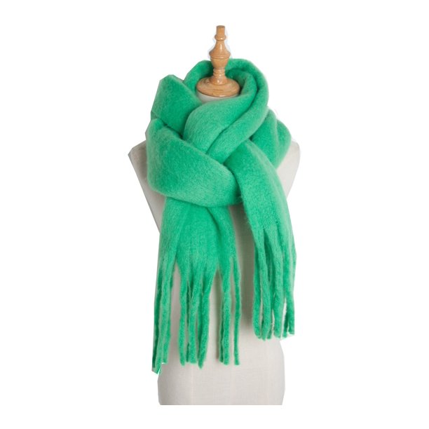 Bufanda de color sólido gruesa verde hierba con borlas largas y chal de mujer nuevo de otoño e invierno