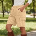 thumbnail image 5 of Cargo Shorts for Women Multi Pockets Faux Denim Jean Shorts Elastic Waist Stretchy Straight Leg Summer Shorts (S, Khaki), 5 of 7