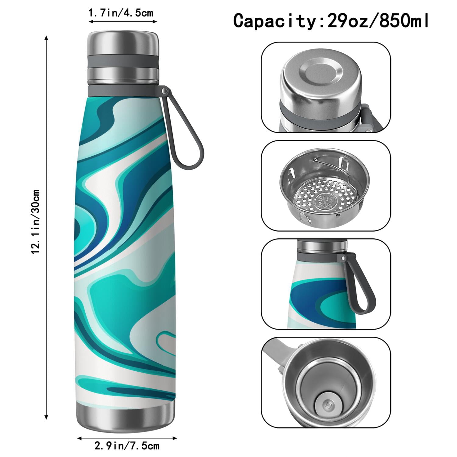 29oz Insulated Water Bottle with Tea Infuser, Stainless Steel Travel Mug, Liquid & Marble Print