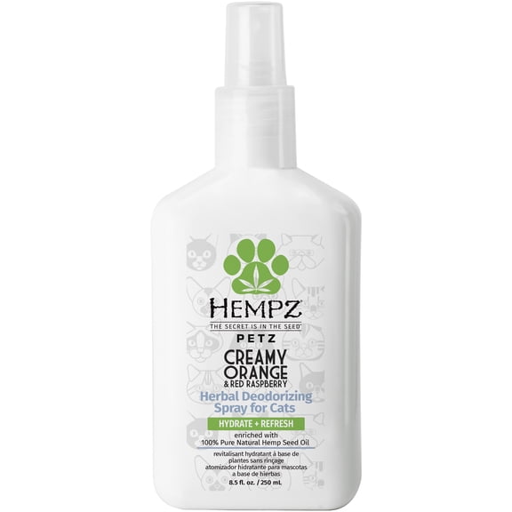 Hempz Petz Hydrating Deodorizing Cat Cologne Spray, Creamy Citrus Orange & Red Raspberry Scent, 8.5 fl oz Bottle