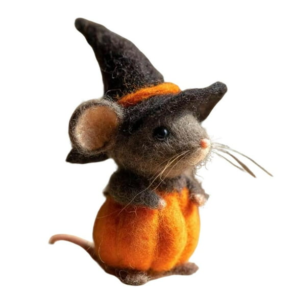 Felt Mice, Wool Felt mouse Ornament, cute Halloween ghost pumpkin mouse, Halloween Ghost Pumpkin Mouse with Witch Hat