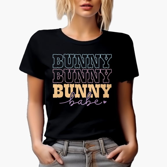 Bunny Babe, Easter Day Rabbit Merch Gift, Black T-Shirt, Small