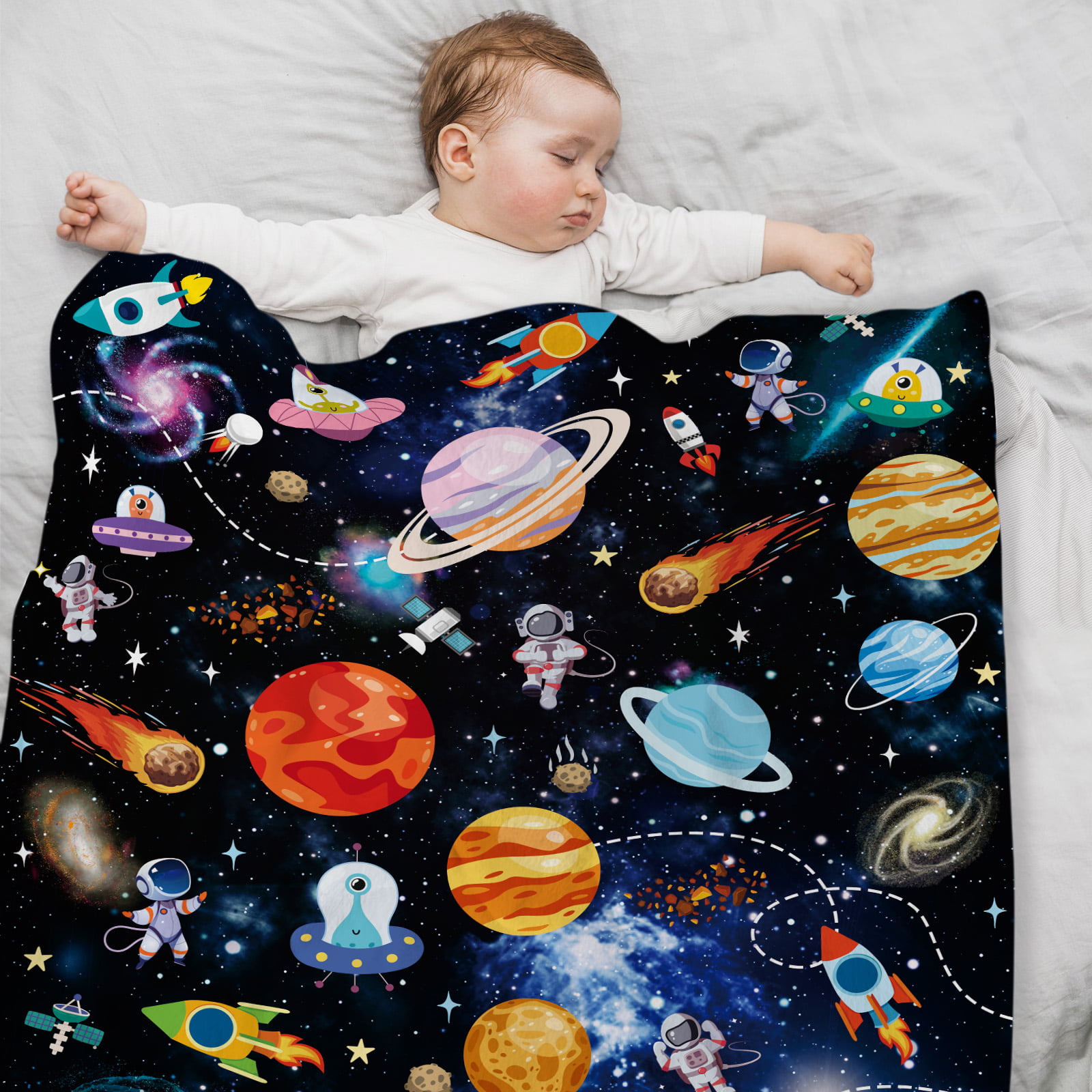 Make It Give It Space Planet Fleece Throw No Sew Blanket Kit