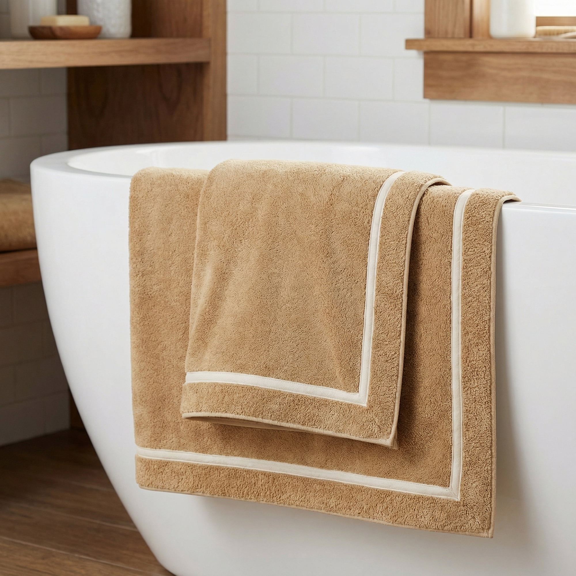 Unique Bargains Ultra Soft Absorbent Coral Fleece Towel 2 Pack Brown/Beige 63"x31"