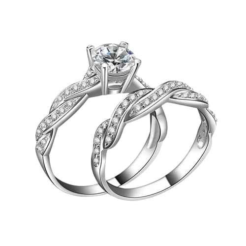HeartsAndYou 2.8ct Round Cut Moissanite Engagement Ring for Women 18k White Gold Over Silver Twist Bridal Set Stylish