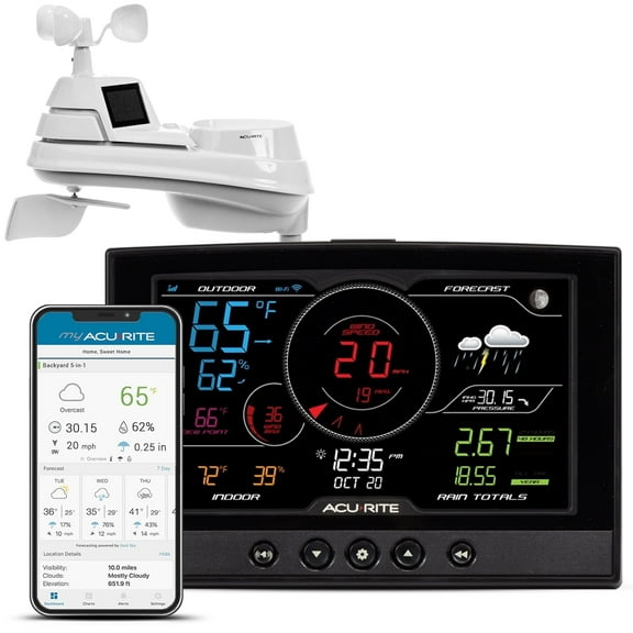 AcuRite Iris (5-in-1) WiFi Weather Station, Remote Monitoring of Temperature, Humidity, and Wind Speed/Direction, Remote Monitoring via App (01544)